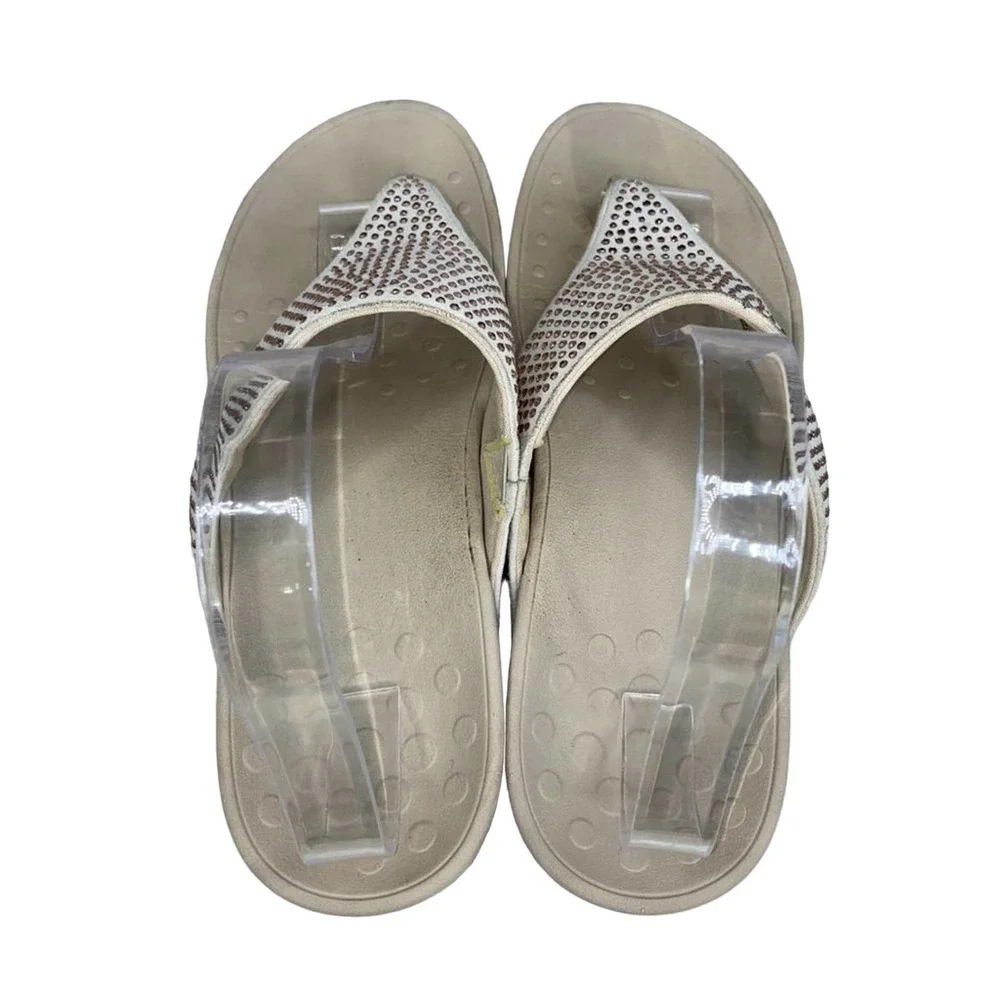 Vionic Beige Sandals with Rhinestone Accents